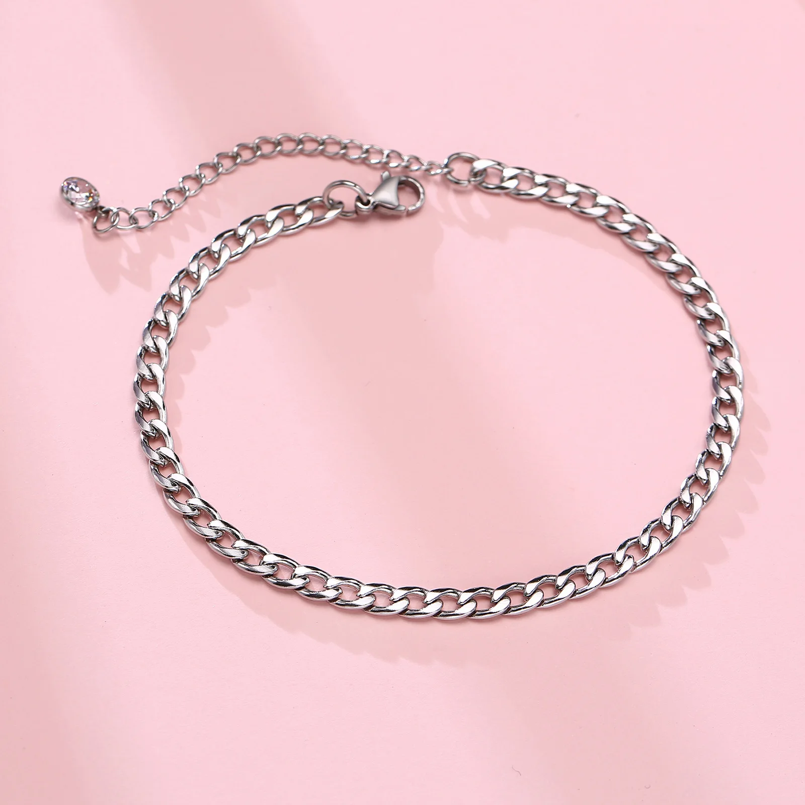 Stainless Steel Men's Anklet With Cross Charm Double Chain