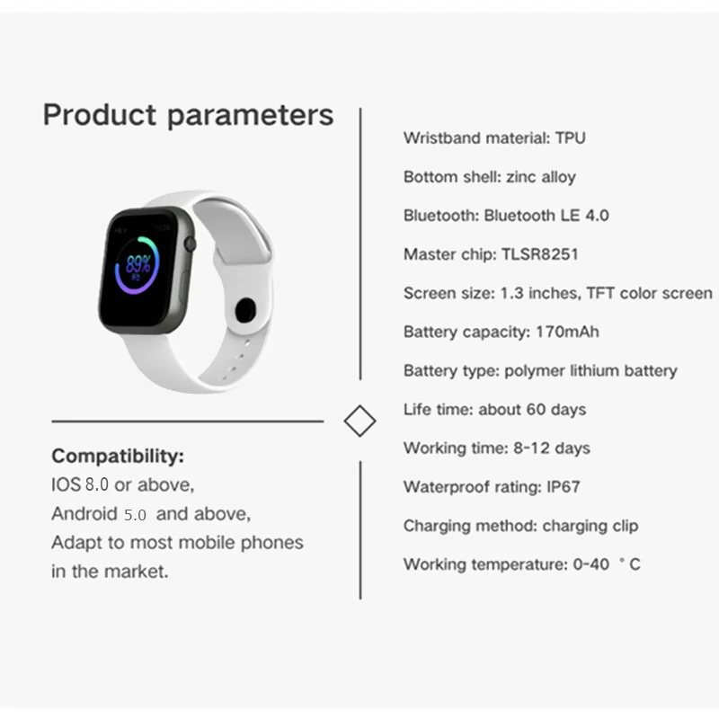 Bluetooth Смарт-часы IP67 Водонепроницаемый сердечный ритм кровяное давление кислородный монитор умный браслет с фитнес-трекером