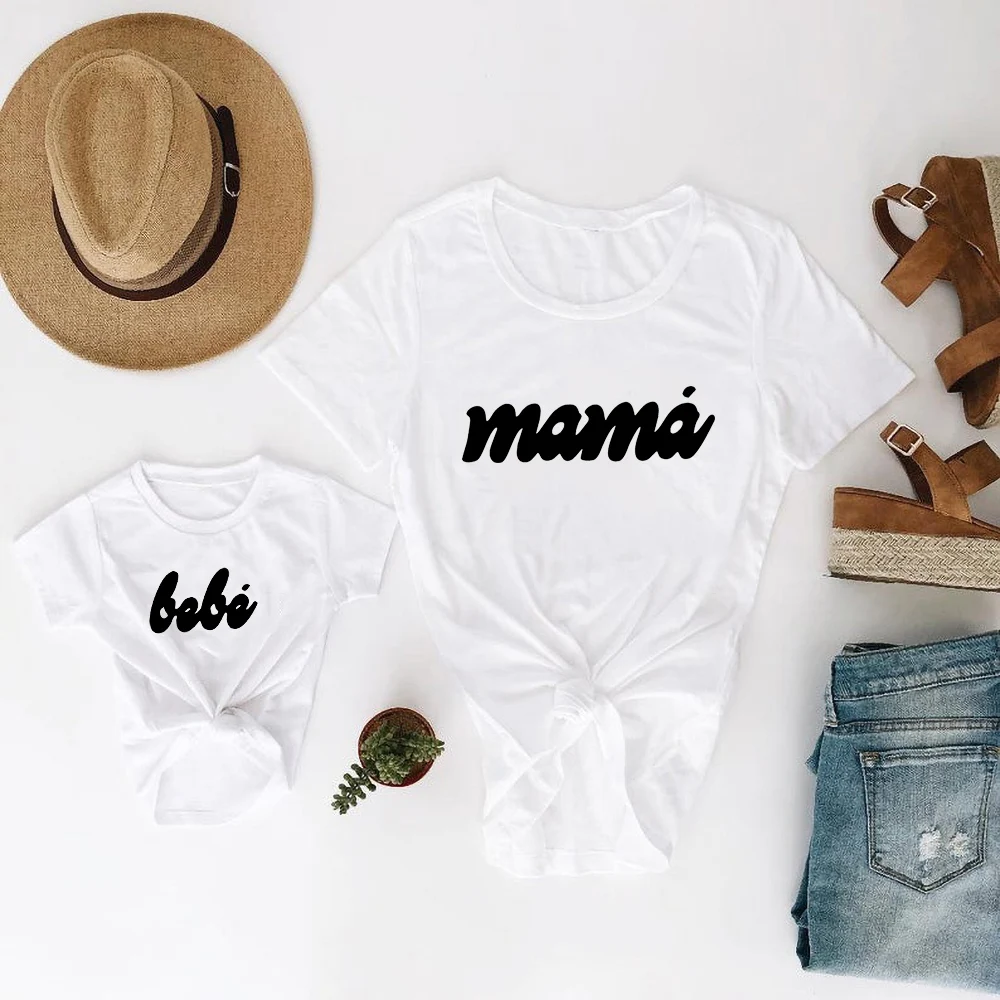 Mama bebe/Одинаковая одежда для семьи футболка мамы сына и дочки топы детей