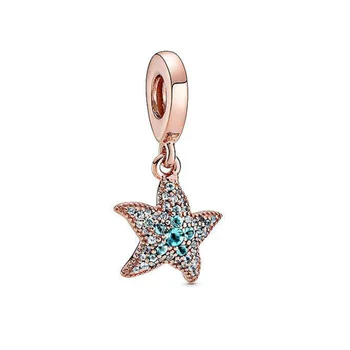 

2020 New 925 Sterling Silver Shinny Rosegold Crystal Starfish Dangle Charm Fit Original Pan Bracelet Women DIY Jewelry Beads