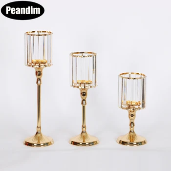 

PEANDIM Big K9 Crystals Candlestick Metal Candle Holder Wedding Centerpieces Romantic Candelabra Home Table Decoration