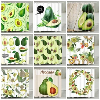 

Bathroom Shower Curtain Set Avocado Printed Decorative Bath Cover With 12 Hanging Hooks 70.8 X 70.8Inch
