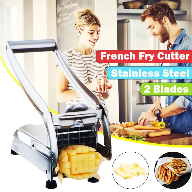 

Portable French Fry Cutter with 2 Blades Stainless Steel Potato Slicer Cutter Chopper Potato Chipper For Cucumber Carrot