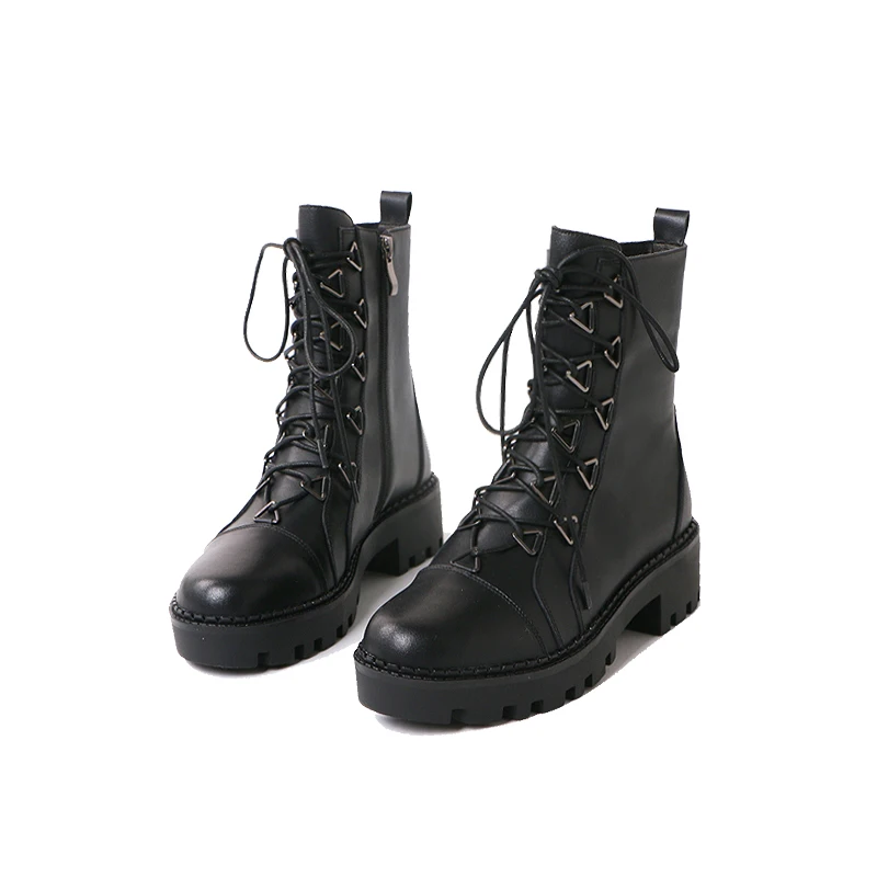 Женские ботинки с перекрестной шнуровкой зимняя обувь из черной кожи женские мотоциклетные ботинки Большие размеры 41; Bota Feminina; zapatos de Mujer