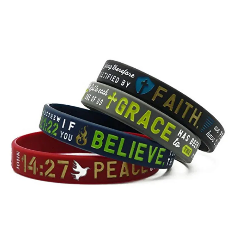 Faith Believe Peace Grace Bible Verse Bracelet Christian Religious Sport Silicone Bracelet Rubber Wristband Gifts