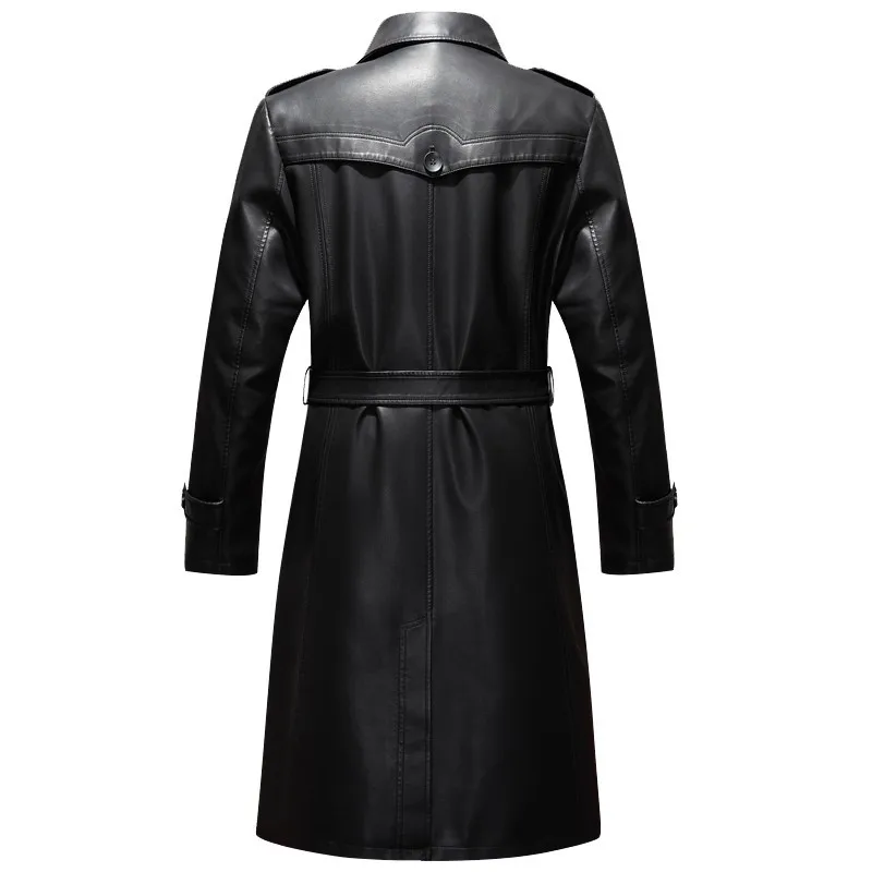 

New Brand Winter Spring Long Jackets Slim Trench Mens Single Breasted Leather Coats For Man Autumn Fleece Lining