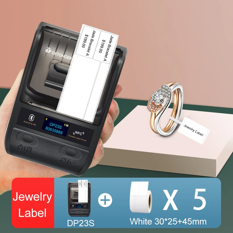 DETONGER DP23S 20-50mmThermal Label Printer Plus 5 Rolls Paper Multifunctional Mini Adhensive Hand Barcode Sticker Maker pocket printer for iphone Printers