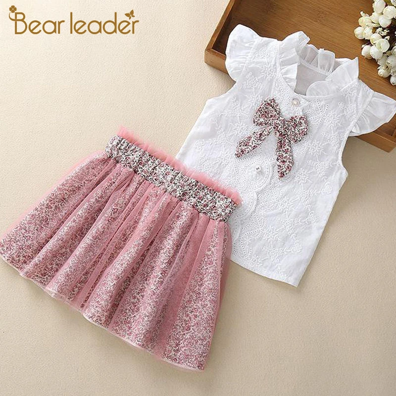 Bear leader/платья для девочек Новое Детское платье для маленьких девочек милое леопардовое Сетчатое платье без рукавов с бантом детский комплект из 2 предметов, наряд, платья