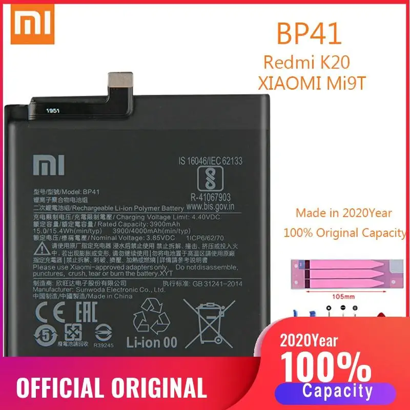 Аккумулятор BP41 для Xiaomi Redmi K20/MI 9T сменные батареи 4000 мАч 100% оригинал|Аккумуляторы