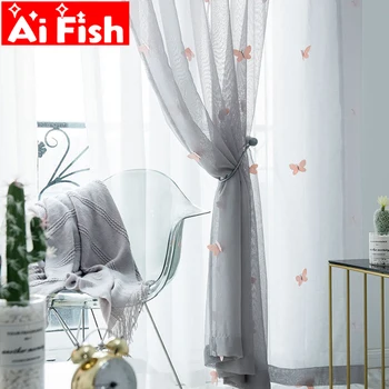 

Pastoral Three-dimensional Pink Butterfly Embroidered Window Screen Sheer Tulle Pink Blackout Curtains Children's Room wp434#5