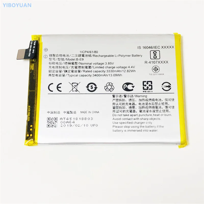 3,85 V 3400 мА/ч, B-E9 для VIVO X23 V1809A V1809T V1809 X23A X23MY X23 симфония V1816A V1816T V1816 6,4" аккумулятор Батарея