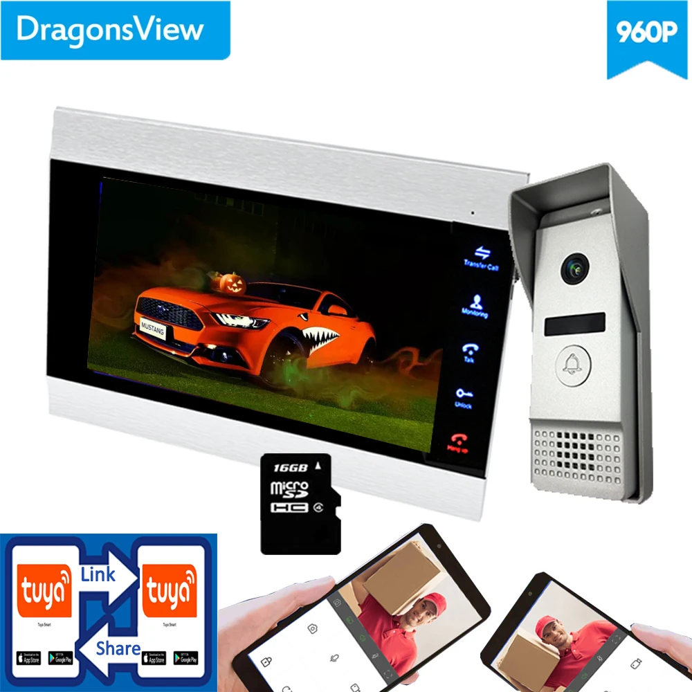 With 16GB SD Card 【Wifi AHD 960p】 dragonsview 7 ''беспроводной видеодомофон для Android и IOS Wifi видео дверной звонок Система разблокировки записи - Цвет: With 16GB SD Card