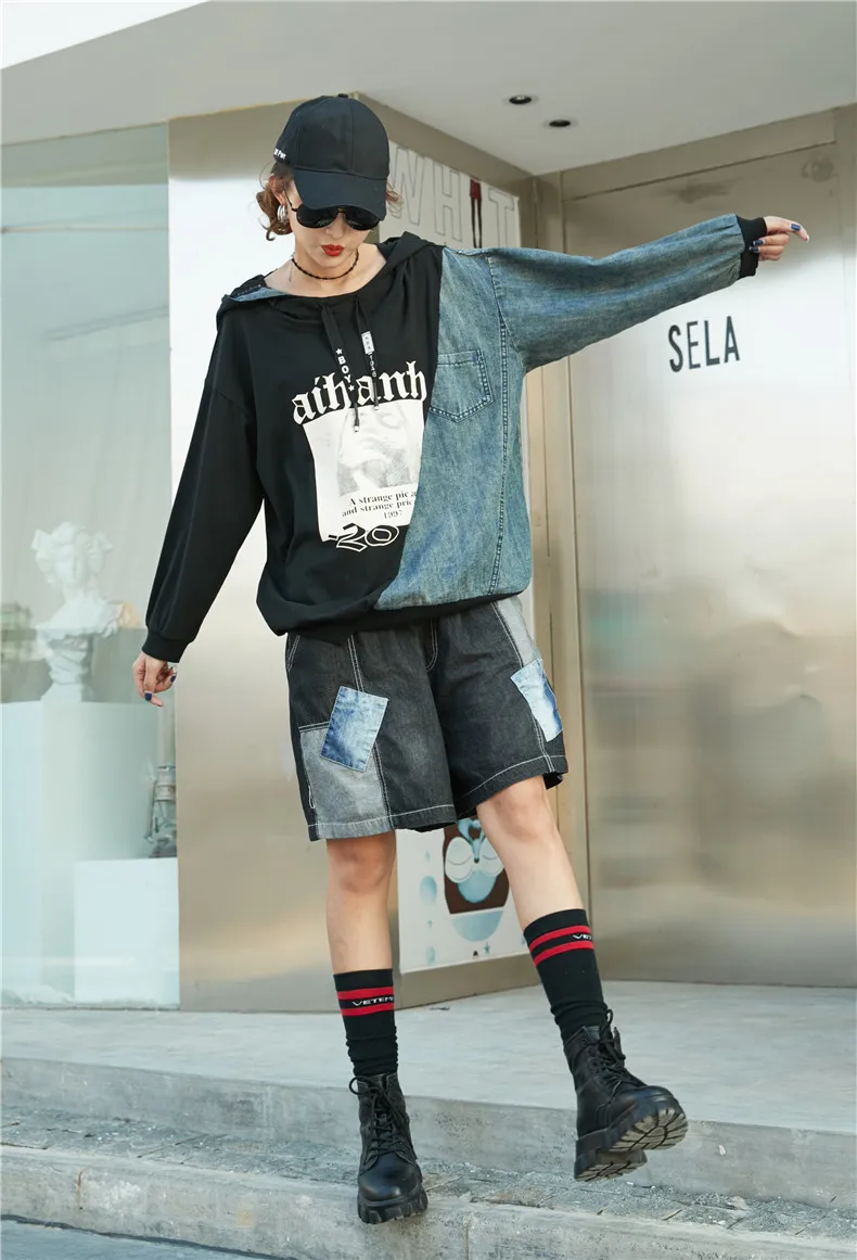 Max LuLu Европейская мода роскошная женская одежда панк Лоскутная уличная женская джинсовая толстовка с капюшоном винтажные толстовки с принтом