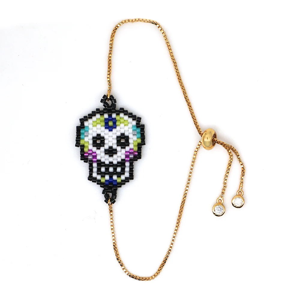 Go2boho, браслеты с черепами, Mujer Moda,, femme, Мексика, женский браслет с черепом, Miyuki, браслеты, ювелирное изделие, нержавеющая сталь, золотая цепочка