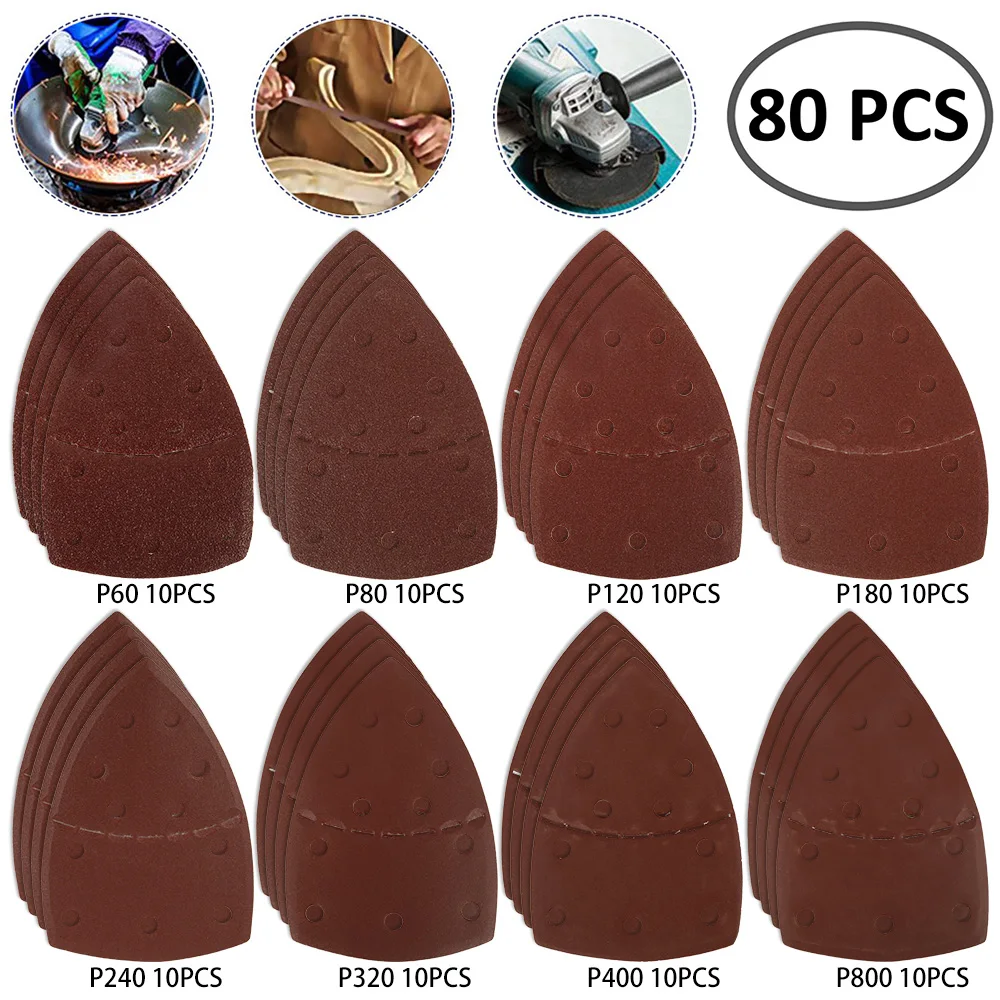 

80pcs Sandpaper Paper Pad Set Saw Blade 60 / 80/120/180/240/320/400/800 Triangle Sander Sandpaper Electric Abrasive Tool Set