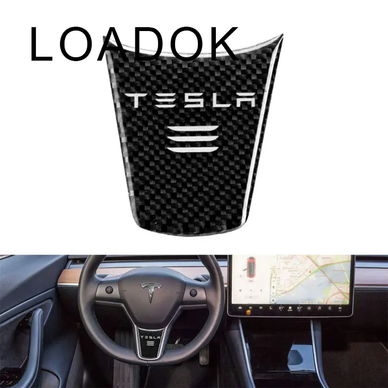 

Heenvn Carbon Fiber Steering Wheel Cover For Tesla Model 3 Y Accessories Interior Decoration Protector Patch Three Car Stickers