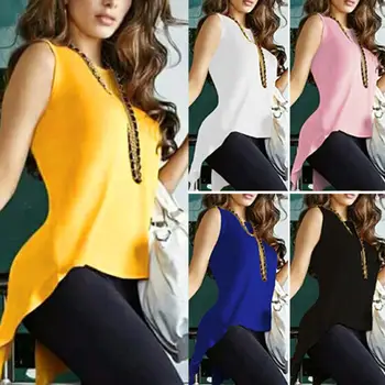 

Women Summer Fashion Solid Color Sleeveless Irregular Cross Back Vest Tank Top