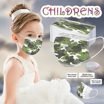 

Kids Disposable Face Mask Camouflage Printed Mouth Masks For Kids 3-Layer Masks 50PCS Children Dust Proof Mask Mascarilla