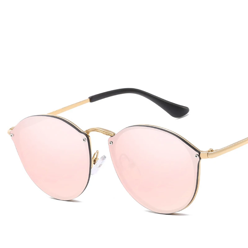 Роскошные круглые солнцезащитные очки для женщин, фирменный дизайн CatEye, Ретро стиль, без оправы, Зеркальные Солнцезащитные очки для женщин