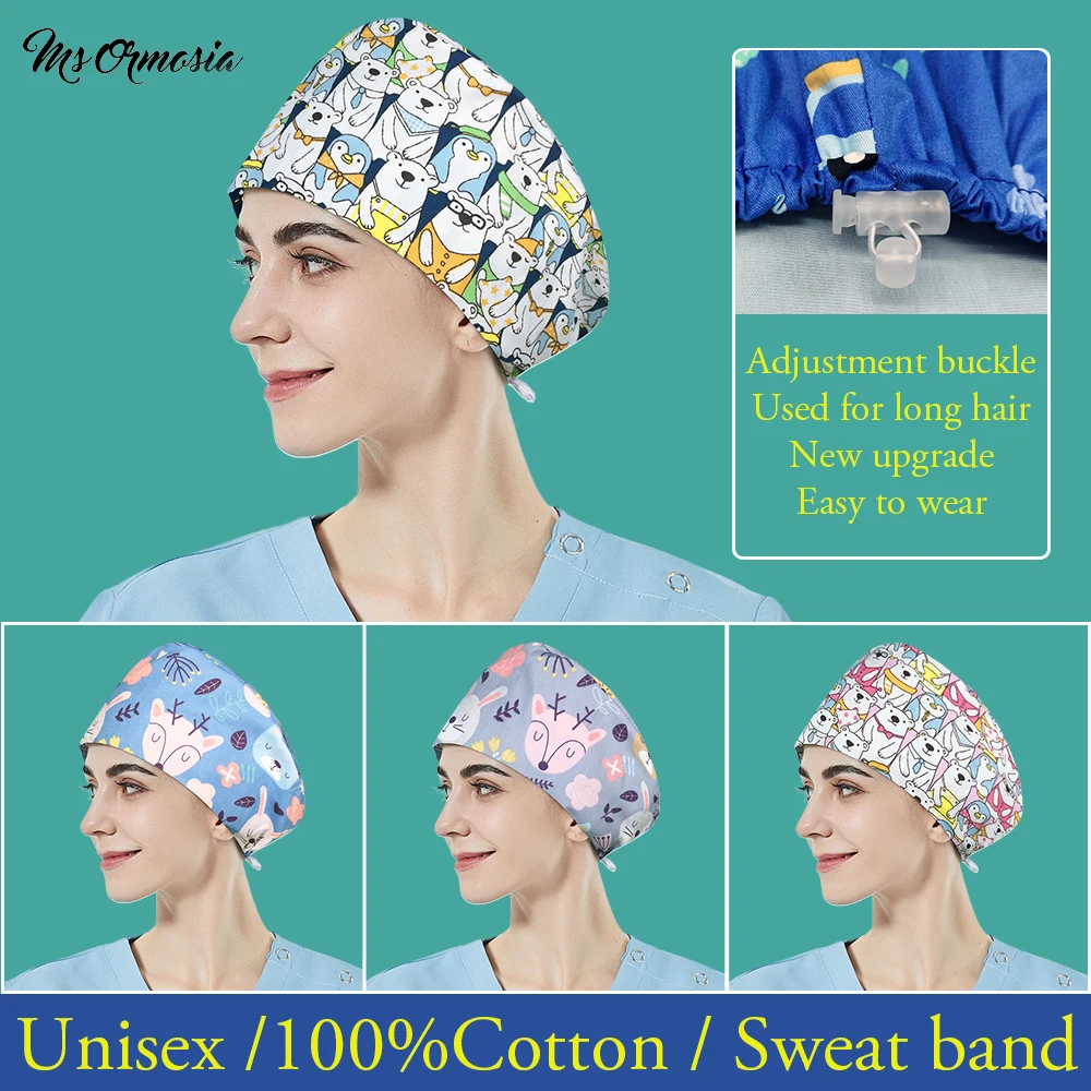 New Pet Grooming scrubs Caps with Sweatband Scrubs Women Cap Cartoon