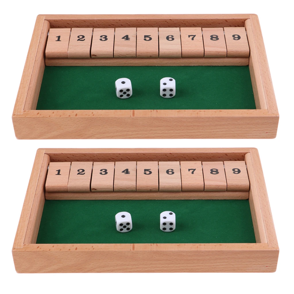 2Pcs Wood Deluxe Shut The Box Drinking Game Dice Toy 1-9 Number Xmas Gift