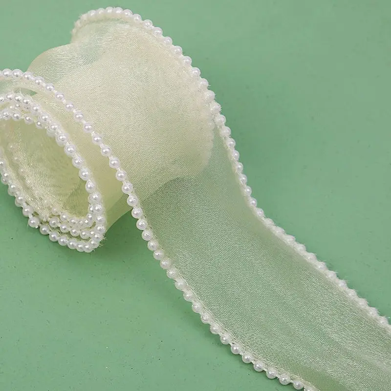 10 야드 쉬폰 구슬/물결 리본 40MM DIY 소재 헤드레스트 DIY 공예 수제 액세서리