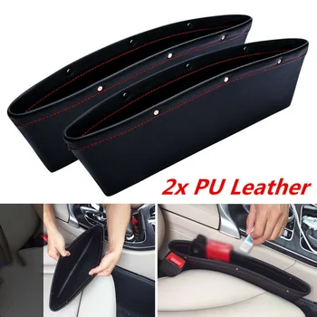 

2pcs PU Leather Storage Box Caddy Car Seat Gap Catch Catcher Slit Pocket Organizer