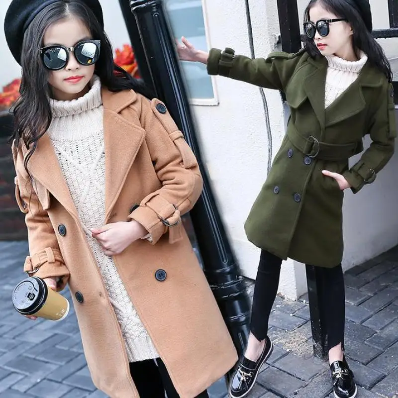 

2019 New Girls Wool Coat Kid Girl Jackets Winter Wool Coat For Girls Teens Children Outerwear Windbreaker Christmas Gift 10 12 T