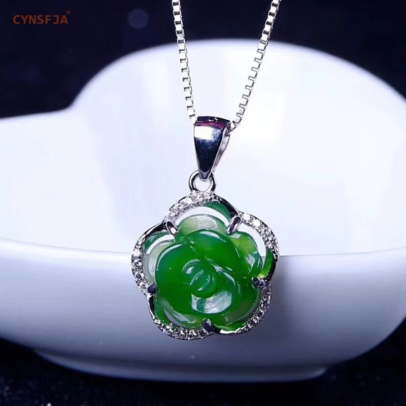 CYNSFJA настоящий Сертифицированный подвескаиз натурального камня Jade Jasper 925 пробы серебряные ювелирные украшения розовый зеленый нефрит резная подвеска ручной работы лучший подарок