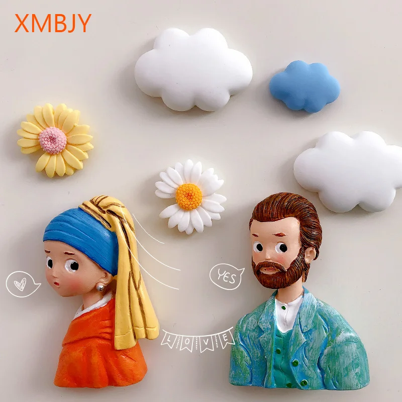 Оптовая продажа Мультяшные 3D магниты на холодильник серьги с жемчугом Ван Гога