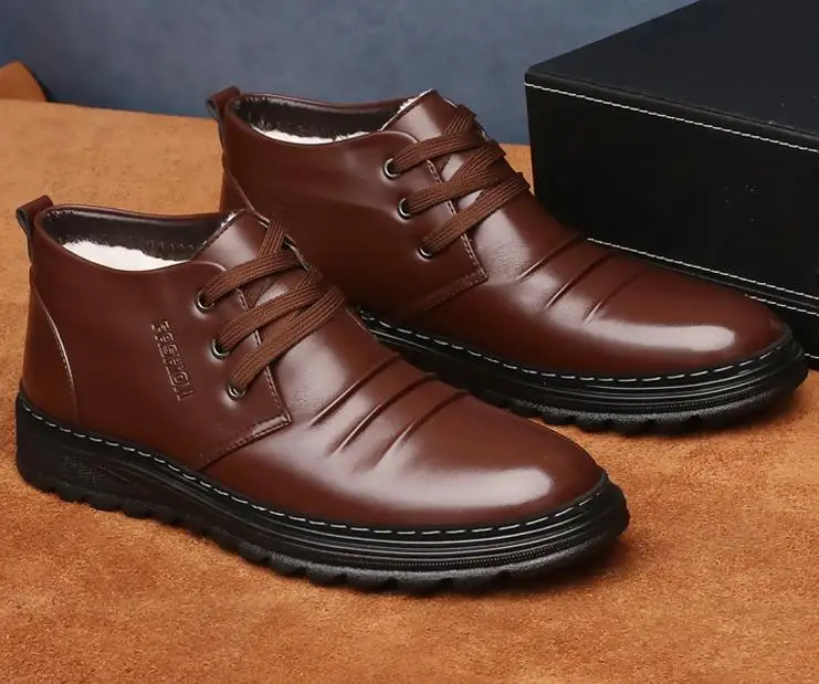 37-45 boots winter Non-Slip warm Comfortable winter boots for men boots Warm, fleece and thick casual leather boots