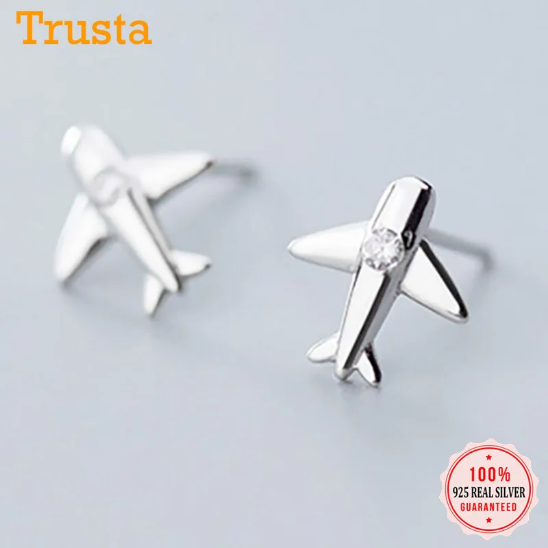 Trustdavis Подлинная Мода 925 пробы серебро ослепительный самолет серьги-гвоздики из Кубического циркония для женщин хорошее ювелирное изделие Brincos DS2350
