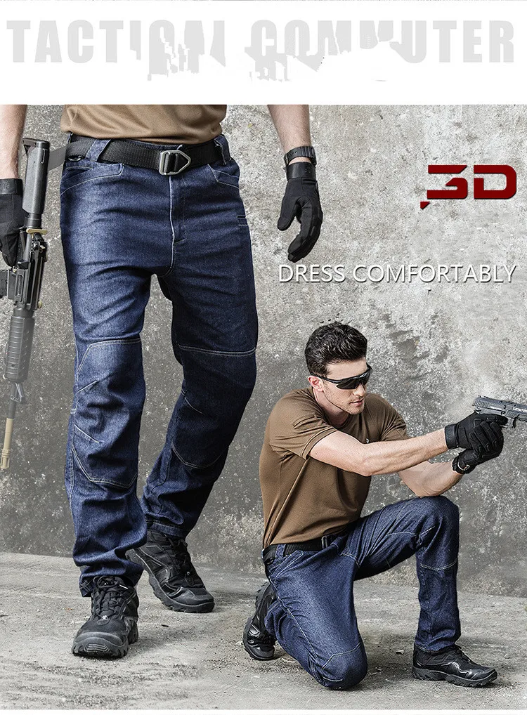 cowboy jeans Men's Stretch Jeans Pant Military Straight Denim Tactical Long Trousers City Security Special Force Combat Pant Outdoor Trousers relaxed fit jeans