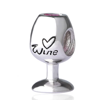 

SG 925 sterling silver fashion bar Red wine glass beads charms for women fit original Europe bracelets DIY jewelry making