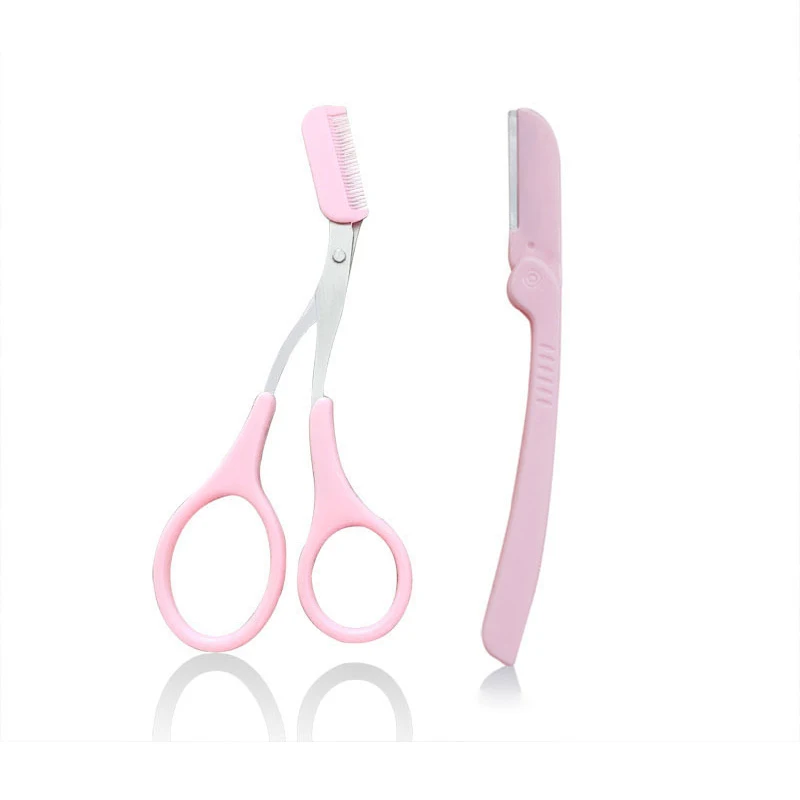 Eyebrow Trimmer Black Pink Eyebrow Shaping Knife And Scissors Two-Piece Suit For Women Beauty Tools Shaving Eyebrows Tool Set