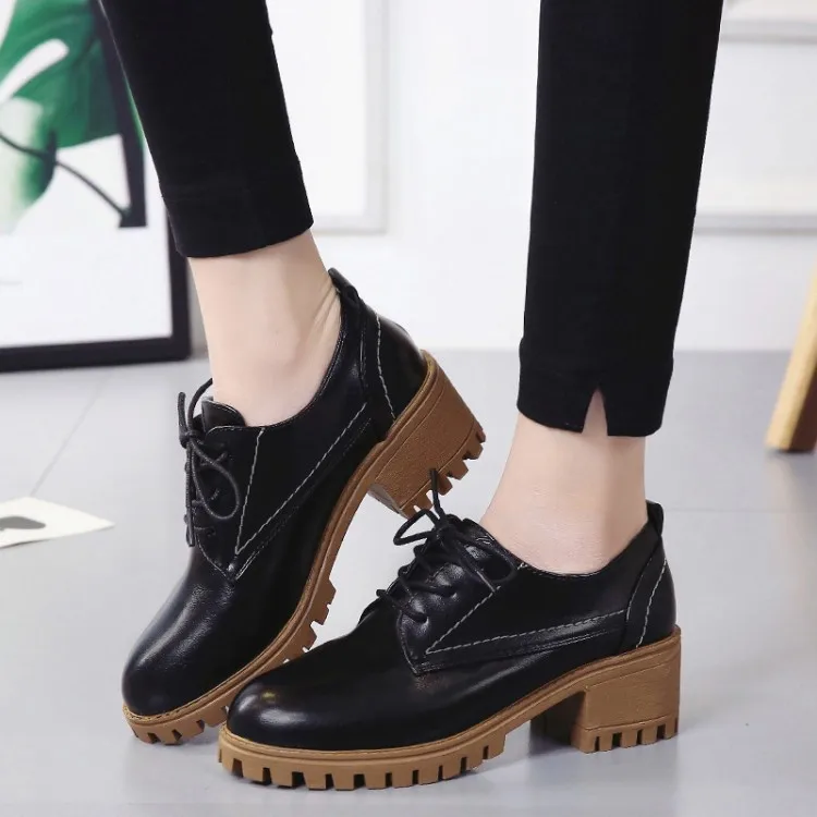 

Autumn Chunky-Heel Lace-up England Short Boots Low Top Waterproof Platform Bullock Shoes Women's Semi-high Heeled Anti-slip WOME