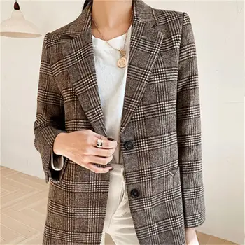 

Fashion woolen plaid Blazers women suit fall / winter New high quality loose casual Business Blazers women Work clothes