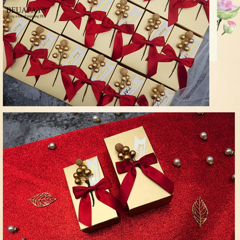 100 шт золотая коробка для конфет с бантом свадебные товары сопутствующие подарки прямоугольная коробка для конфет Свадебная упаковочная коробка