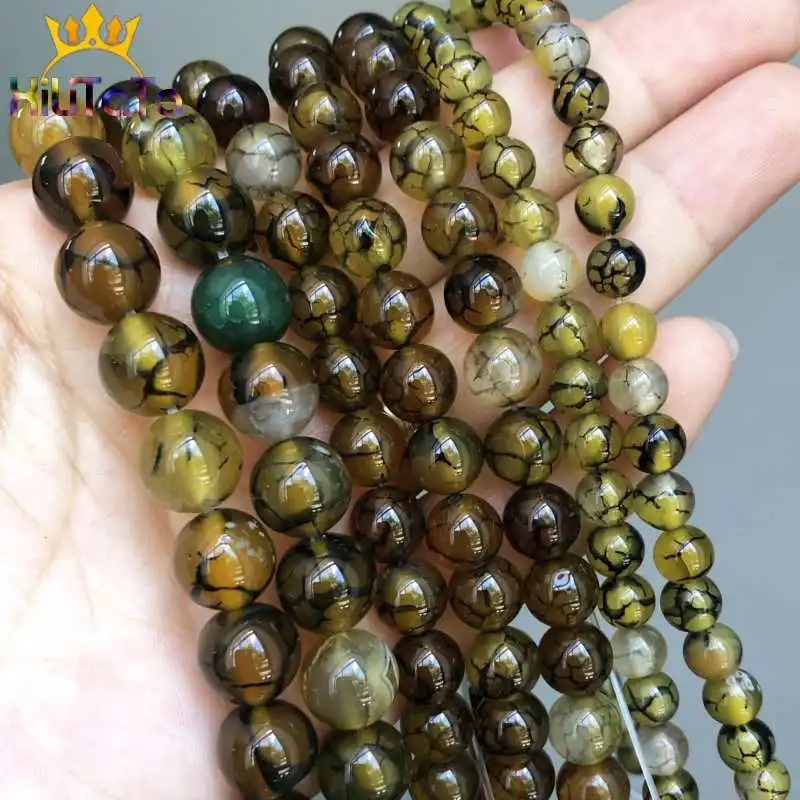 Natural Stone Beads Round Yellow Dragon Black Veins Agates Loose For Jewelry Making DIY Bracelet Necklace 15'' 6/8/10mm | Украшения
