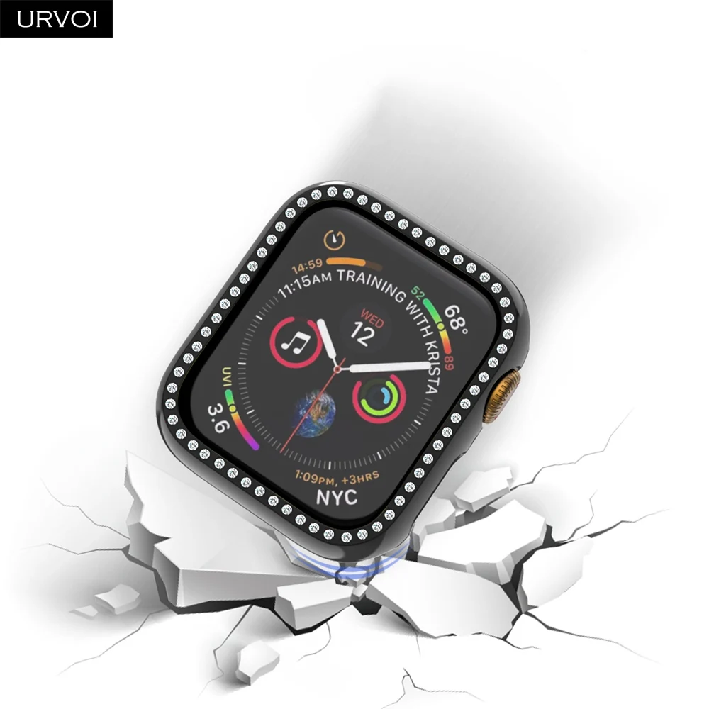URVOI бампер для apple watch 4 3 2 Чехол Ремешок для iwatch Гальваническое пластиковое покрытие протектор 40 мм 44 мм Блестящий Цирконий стекло