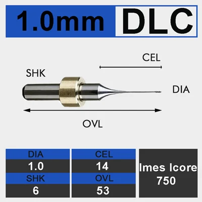 d1-14-D6-53-DLC UCHEER 1 шт./компл. стоматологические фрезерные боры с снимает DLS напыление Imes Icore 750 карбида вольфрама высокой циркониевый блок доступны Размеры 0,6 мм, 1,0 мм, 2,5 мм - Длина режущей кромки: d1-14-D6-53-DLC