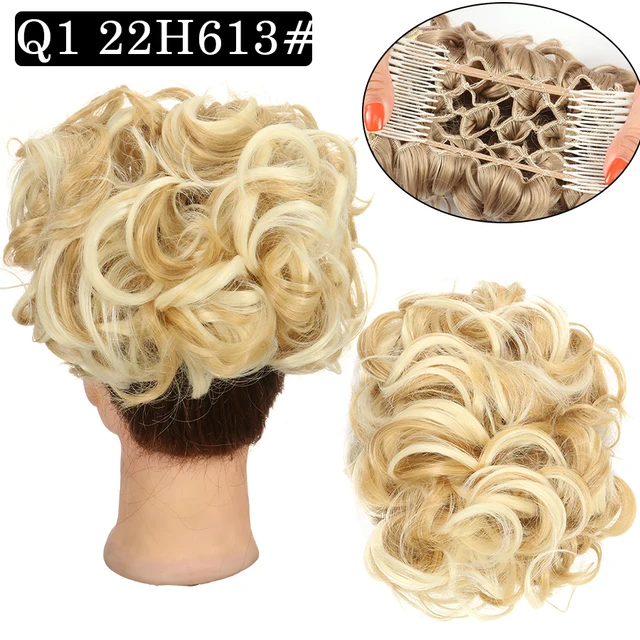 Synthetic Curly Elastic Band Chignon Plastic Comb Clips in Hair Extension Hair Bun Updo Cover Hairpieces Hair Accessories Q1 22H613