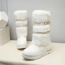 Акция; большие размеры 34-43; женские зимние ботинки; модная теплая обувь на меху со скрытой танкеткой; женские зимние ботинки до середины голени на платформе