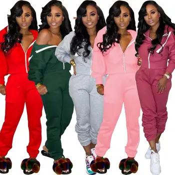 

Wjustforu Casual Hoodies Sporting Tracksuit Female Zip Neck Sweatshirt + Pencil Pants Women Elegant Casual Two Piece Set Vestido