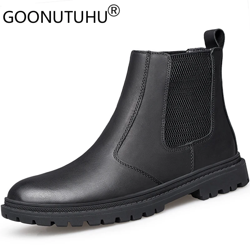 

2019 autumn & winter men's ankle boots casual genuine leather male shoes chelsea boot man snow military boots for men size 36-46