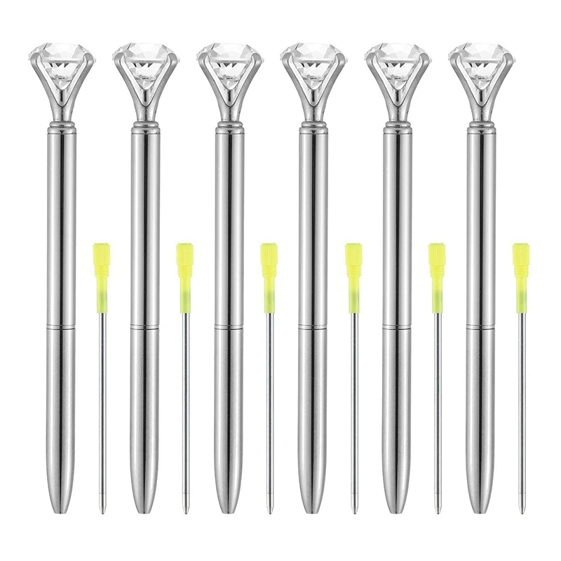 

Big Diamond Pens Diamond Tip Pens Big Diamond Pen Rhinestones Crystal Metallic Ballpoint Pens Black Ink 6 Pcs Silver