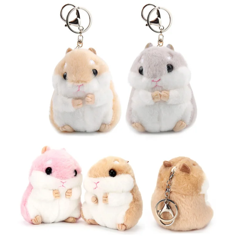 Llaveros de peluche Mini para hámster, pompón de pelo de conejo de imitación, morrales esponjosos, bolso de mano de coche, llavero colgante, anillo cadena