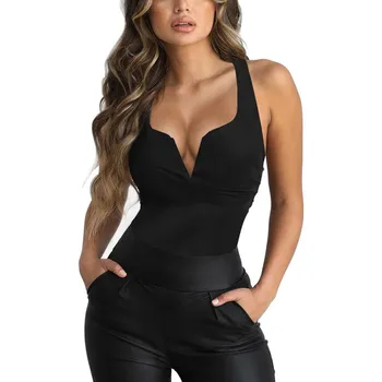 

Women Sexy Deep V Neck Sleeveless Bodysuit Skinny Solid Tank Rompers Party Backless Bodycon Jumpsuits