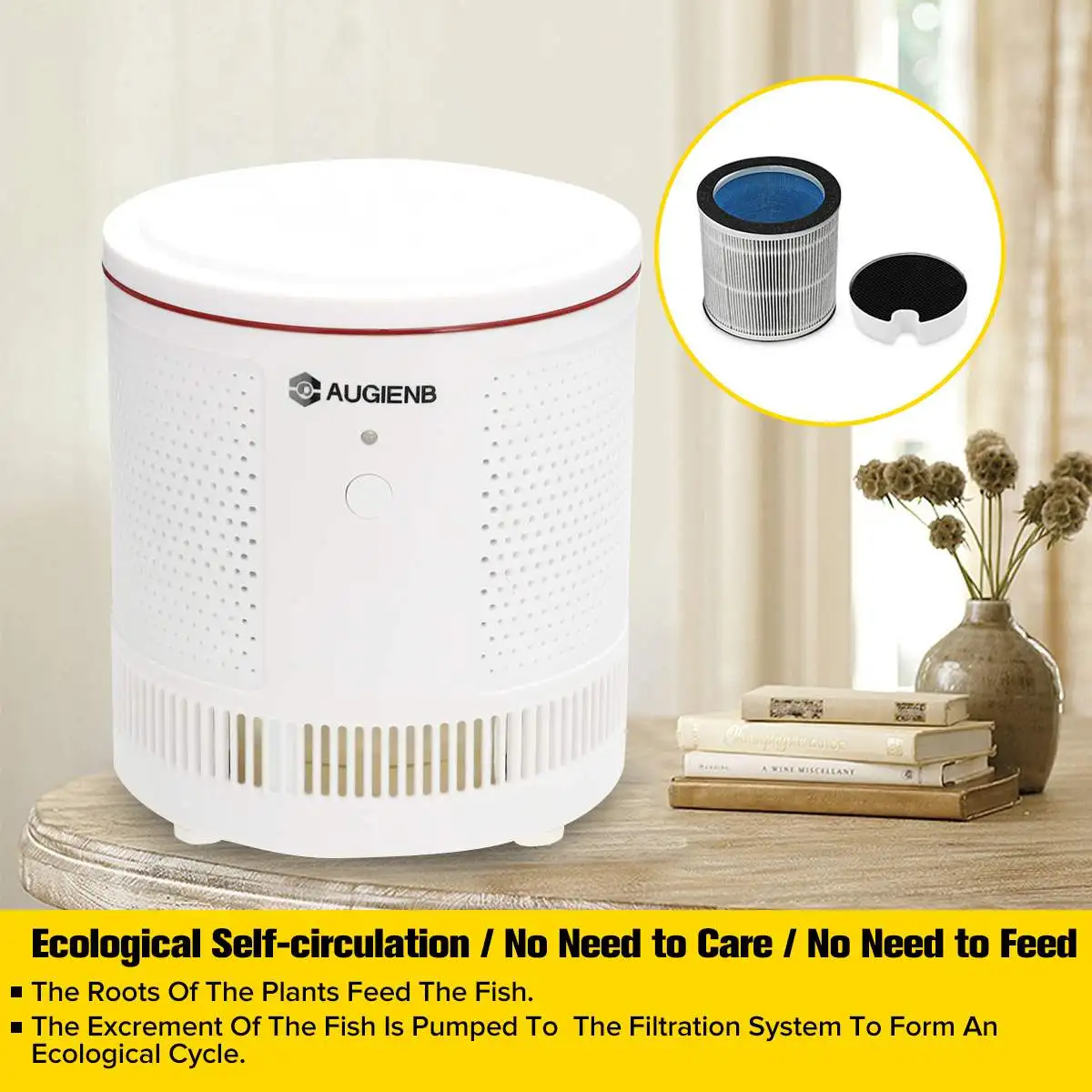 

AUGIENB Desktop Purifier Lionizer Ture Hepa Filter Formaldehyde PM2.5 Mold Odor Smoke Allergies Cleaner Silent