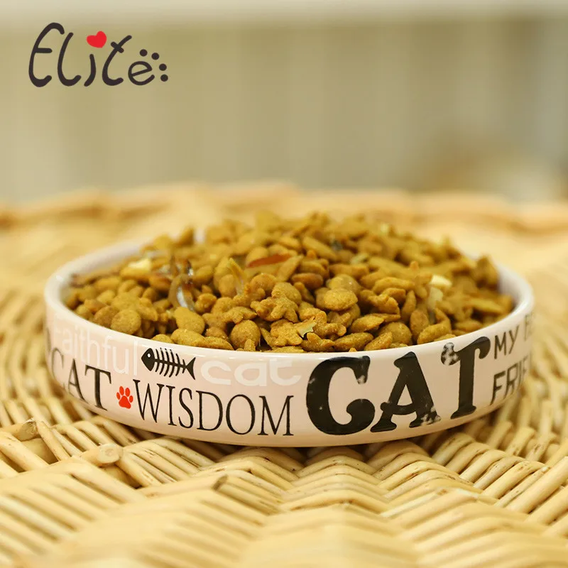 Elly Pet with Pet Supplies Bowl English Heart Pattern Ceramic Bowl Pet Bowl Small Pet Food Bowl